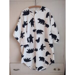 Hatley One Size Flannel Pajama Sleep Shirt Bears Yosemite White Cabincore Cozy